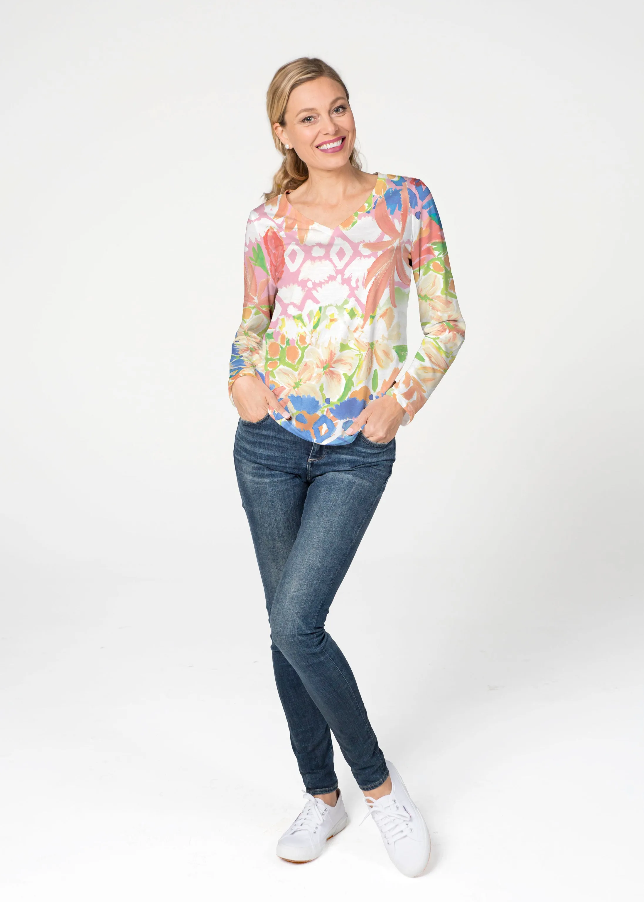 Bali (17254) ~ French Terry V-neck Top