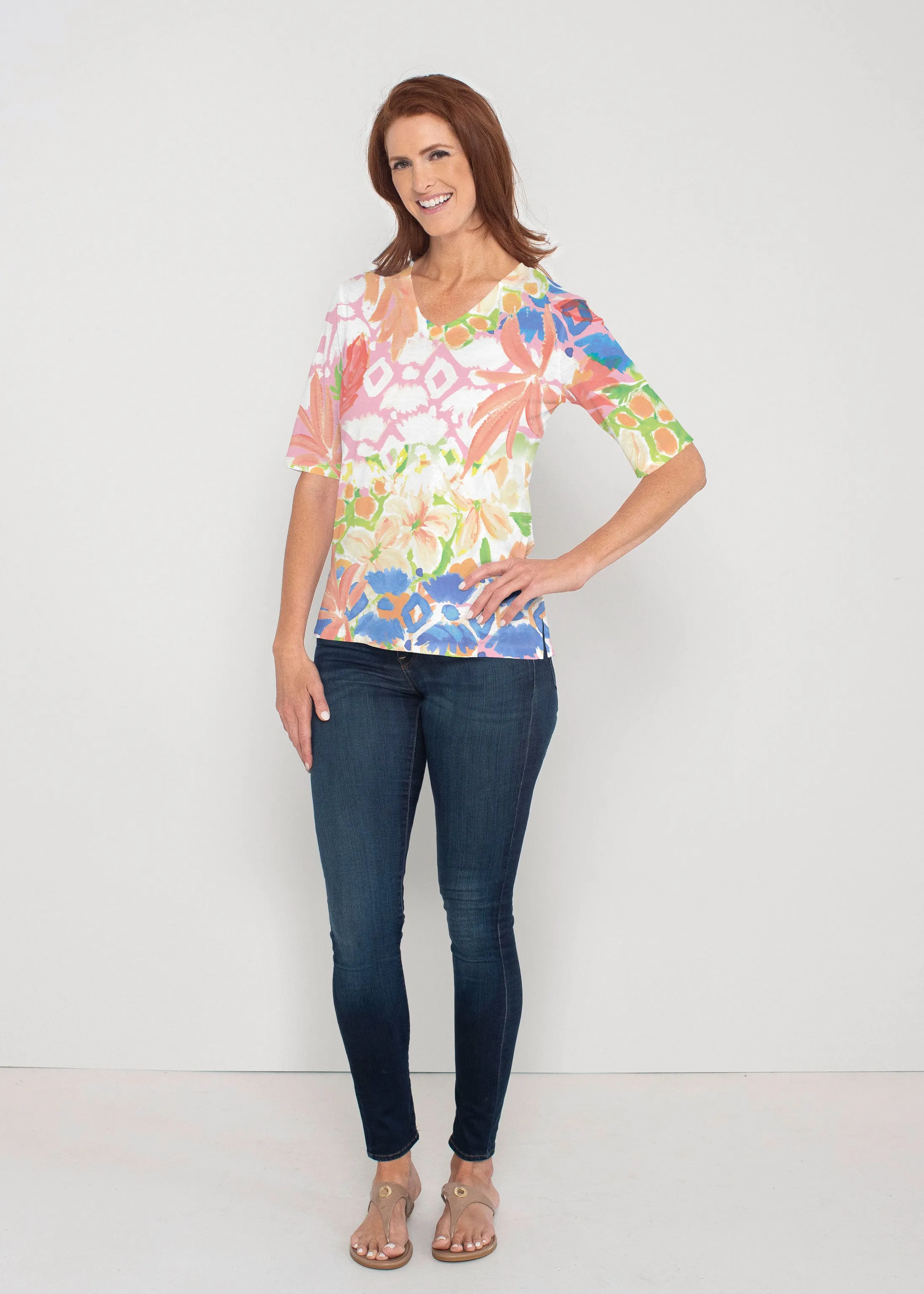 Bali (17254) ~ Signature Elbow Sleeve V-Neck Top