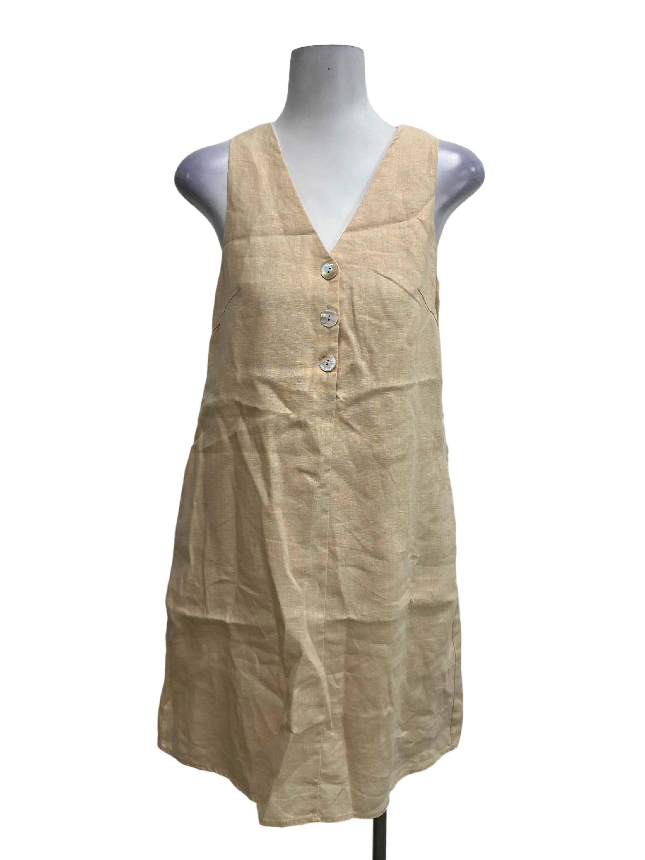 Beige Buttoned Mini Dress OSN
