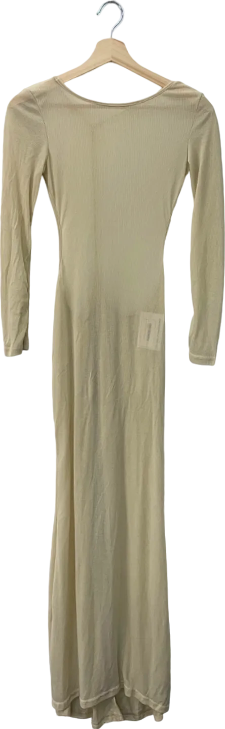 Beige Long Sleeve Midi Dress with Open Back Detail Size M