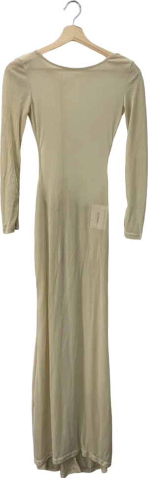 Beige Long Sleeve Midi Dress with Open Back Detail Size M