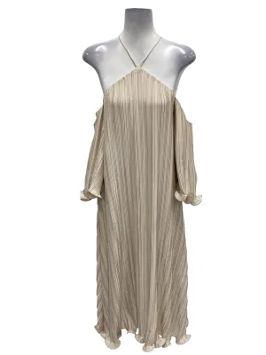 Beige Satin Pleated Cami Maxi Dress