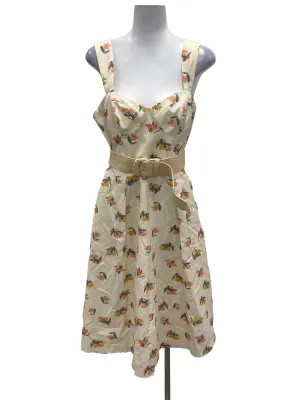 Beige Sweetheart Belted Floral Midi Dress