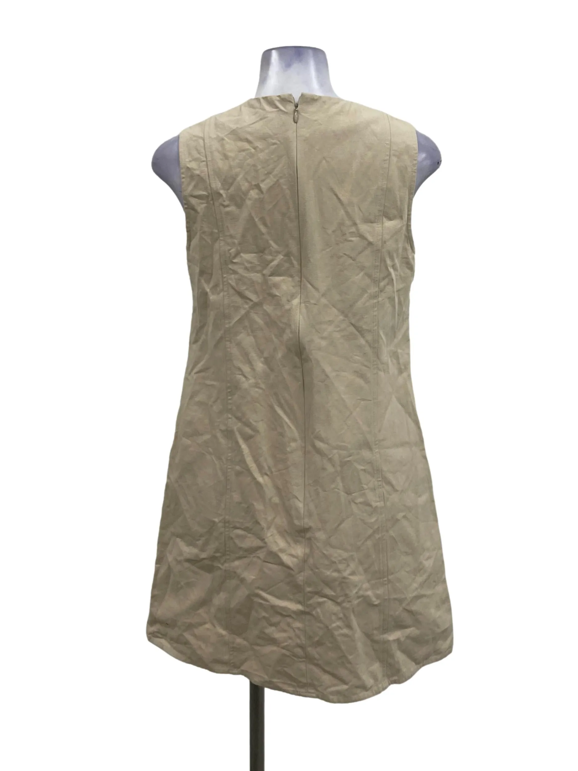 Beige V-Neck Sleeveless Mini Dress OSN