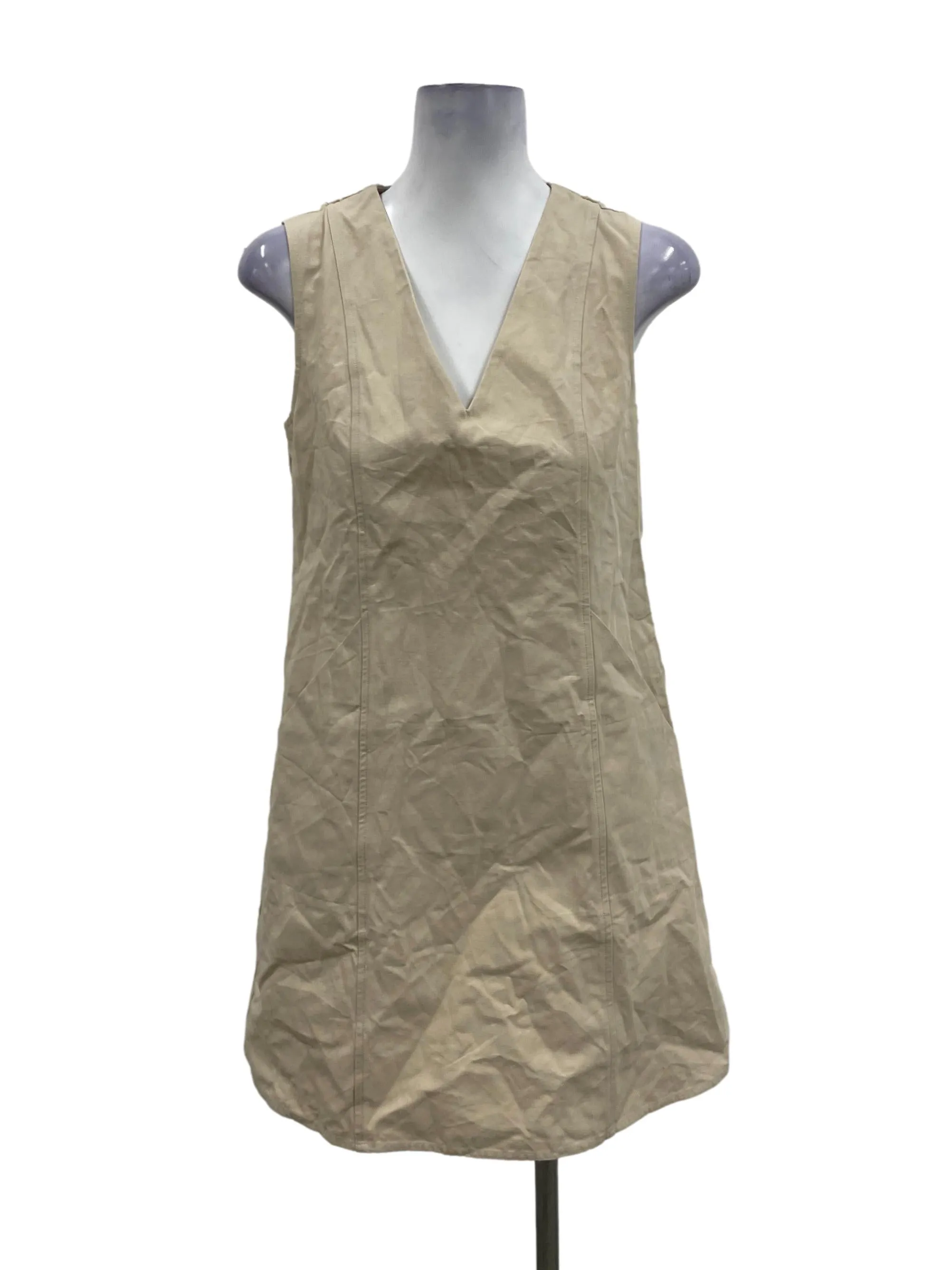 Beige V-Neck Sleeveless Mini Dress OSN