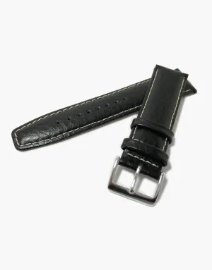 Best Black Leather Buffalo Grain Padded Shiny Watch Band w/ White Stitching