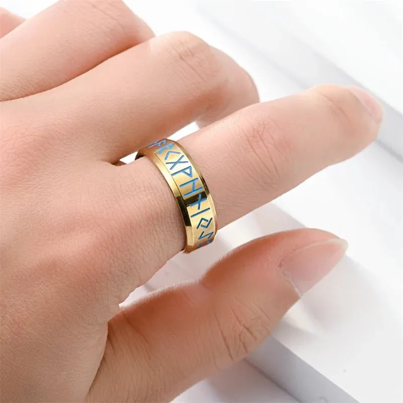 Beveled Edge Vintage Rune Men's Wedding Band