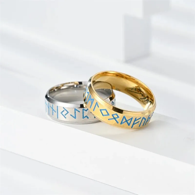 Beveled Edge Vintage Rune Men's Wedding Band