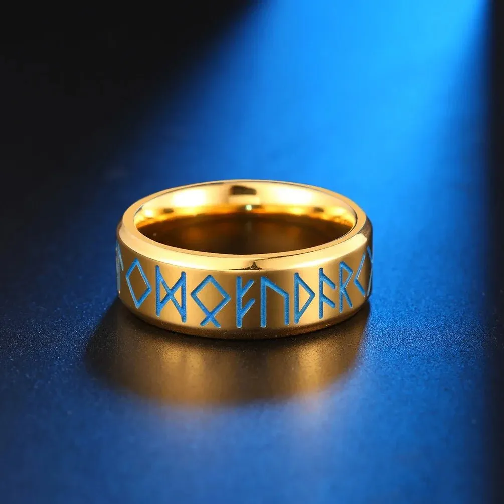 Beveled Edge Vintage Rune Men's Wedding Band