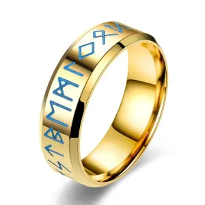 Beveled Edge Vintage Rune Men's Wedding Band