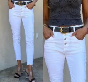 Bevy Flog Aviv Button Fly Crop White Pant