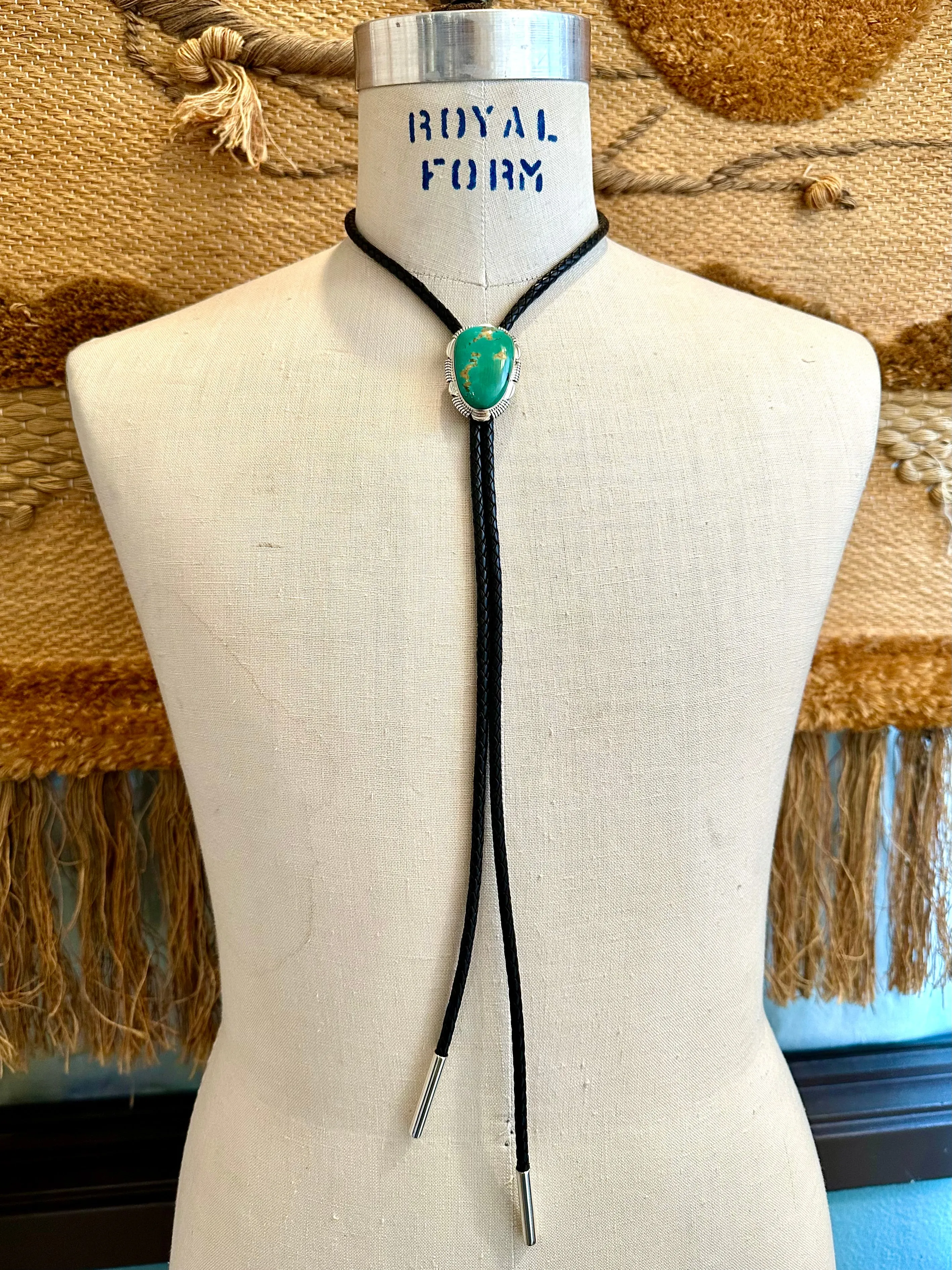 BEYOND BEAUTY Royston Turquoise & Sterling Silver Bolo Tie w/ Leather Cord