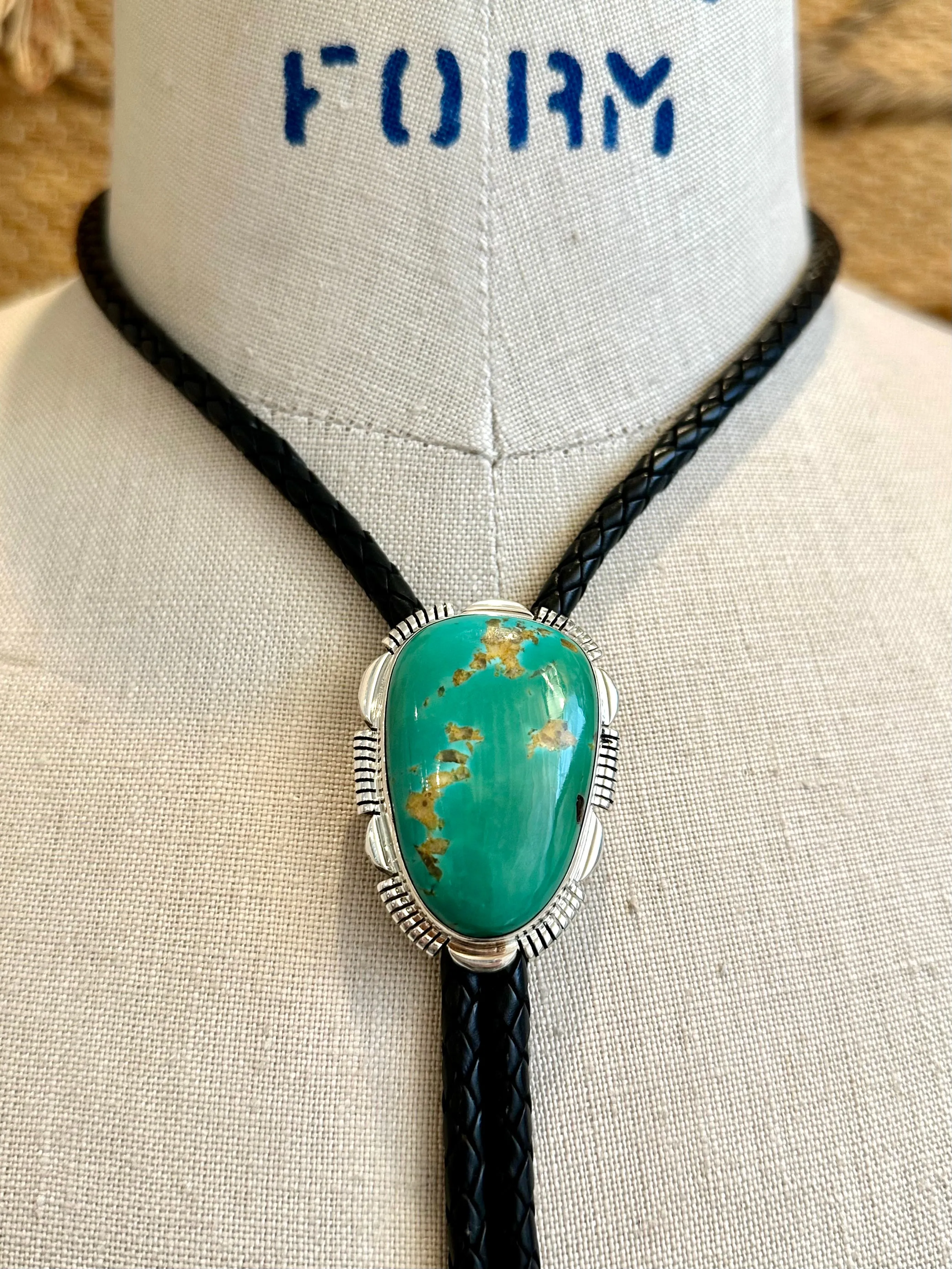 BEYOND BEAUTY Royston Turquoise & Sterling Silver Bolo Tie w/ Leather Cord