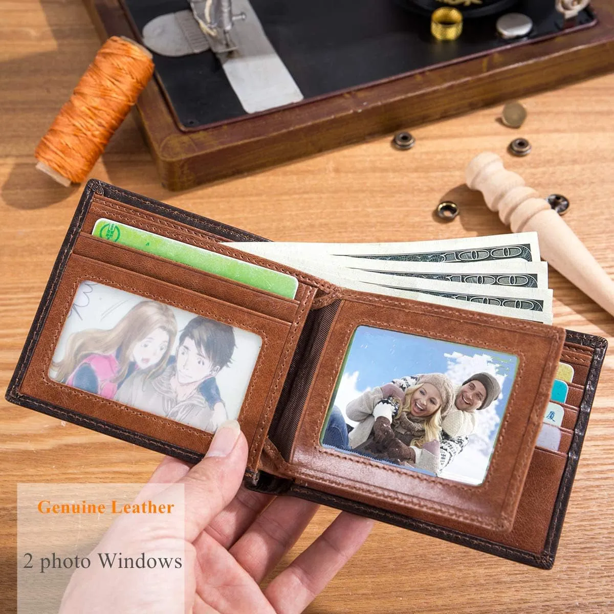 Bifold Wallets for Men Genuine Leather Front Pocket Wallet