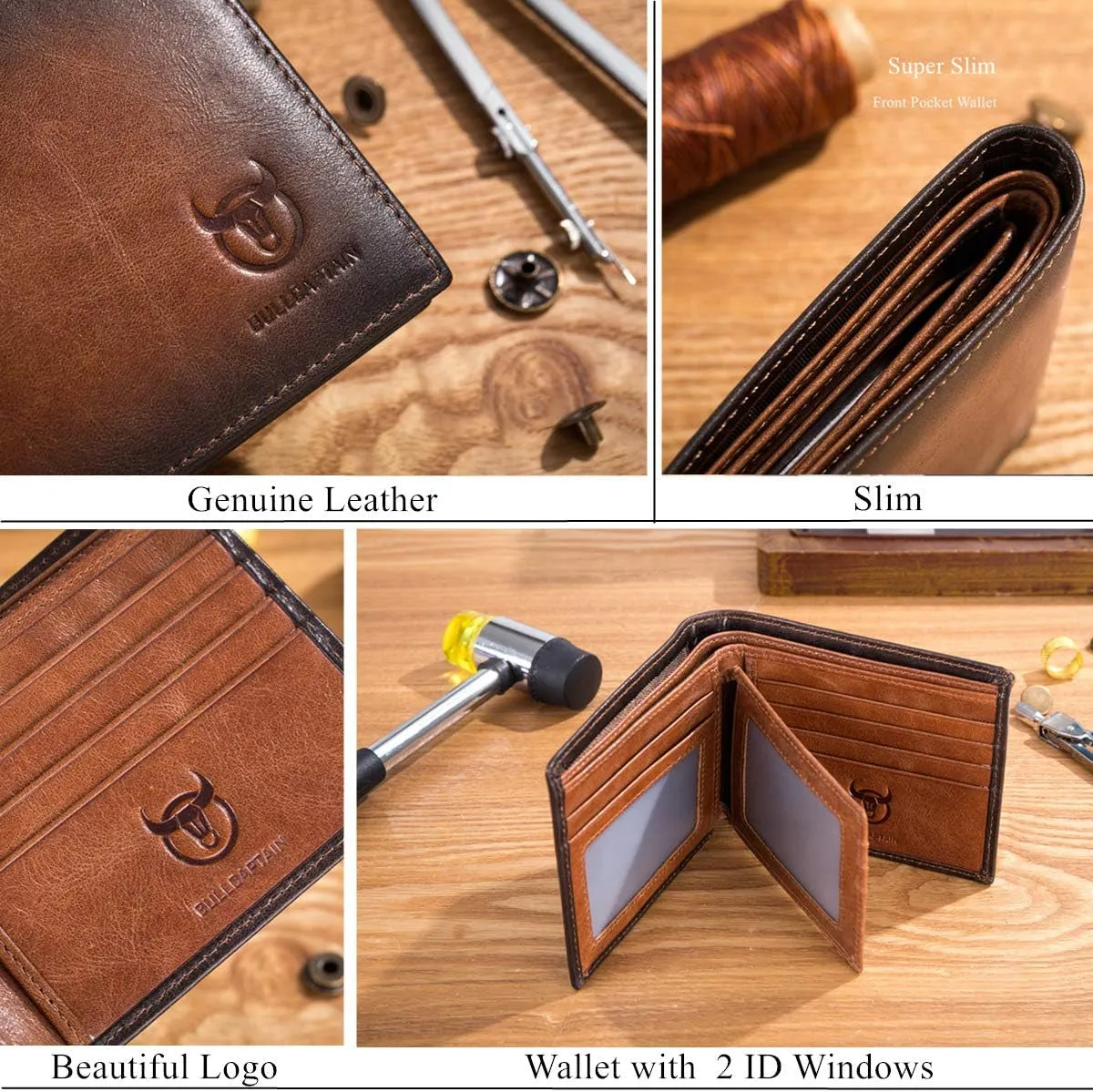 Bifold Wallets for Men Genuine Leather Front Pocket Wallet