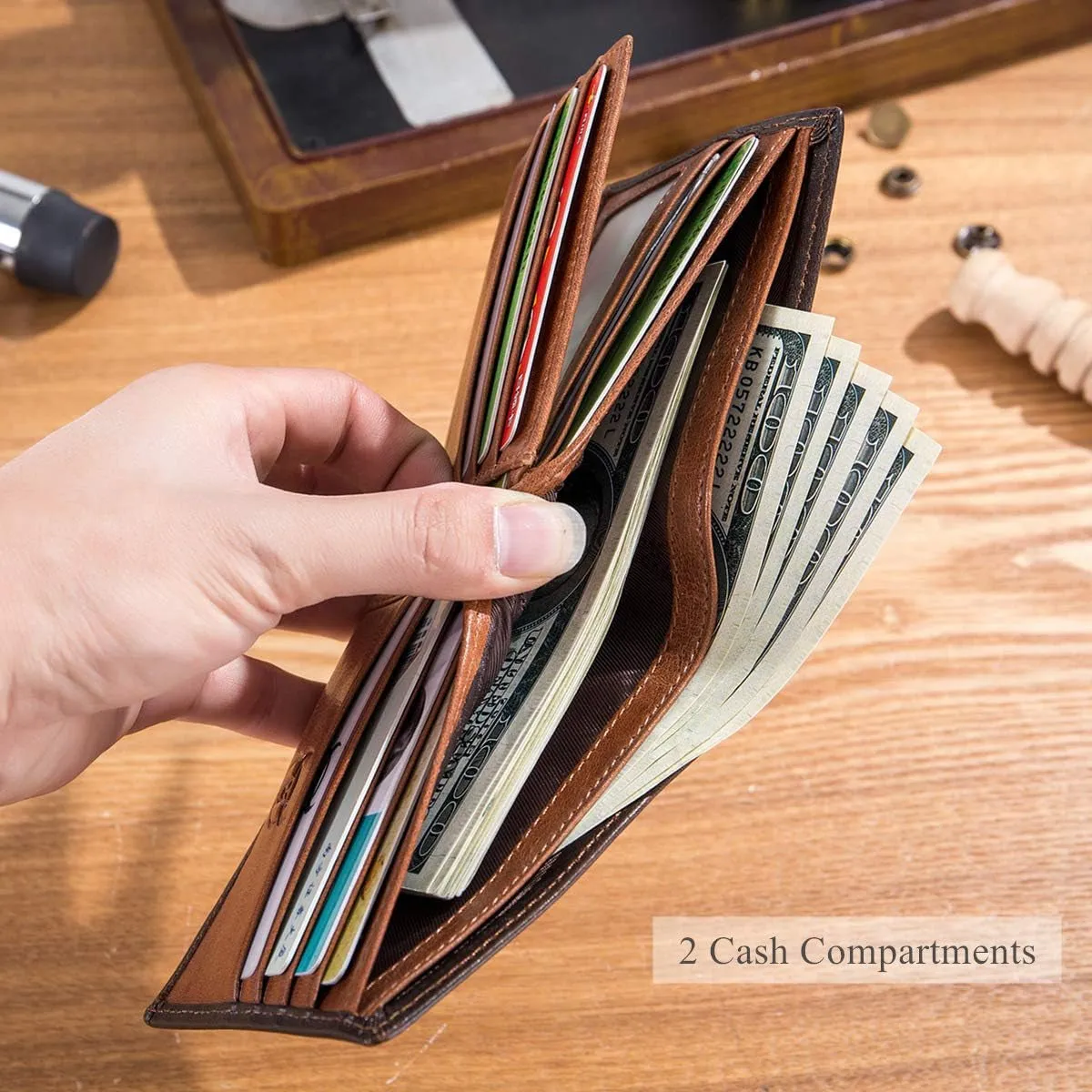 Bifold Wallets for Men Genuine Leather Front Pocket Wallet