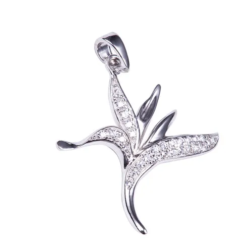 Bird of Paradise Sterling Silver Pave Cubic Zirconia Pendant(Chain Sold Separately)