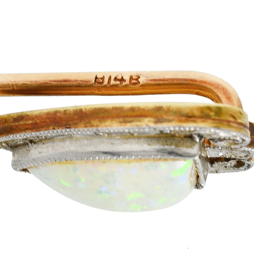 Bitterman Bros. Edwardian Opal Platinum-Topped 14 Karat Gold Shield Antique Stickpin