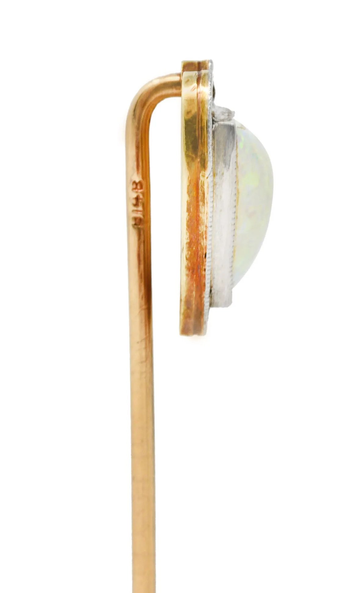 Bitterman Bros. Edwardian Opal Platinum-Topped 14 Karat Gold Shield Antique Stickpin