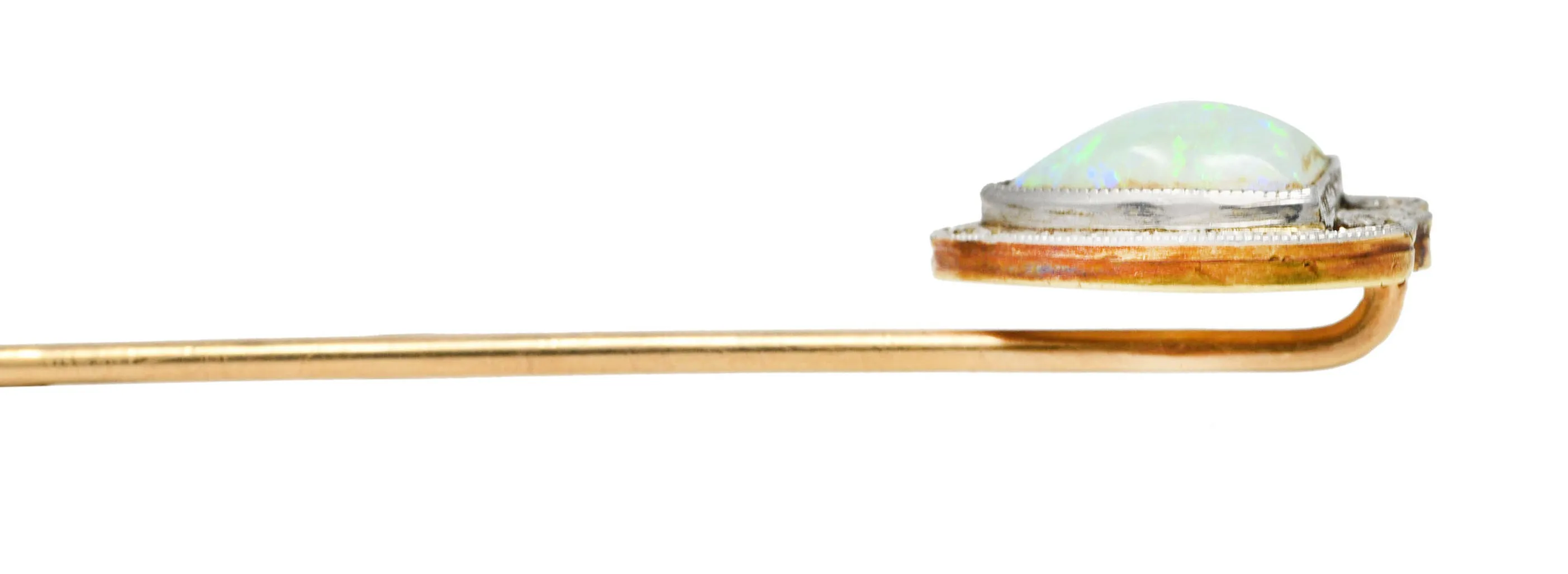 Bitterman Bros. Edwardian Opal Platinum-Topped 14 Karat Gold Shield Antique Stickpin