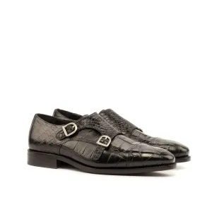 Black Alligator Leather Double Monk