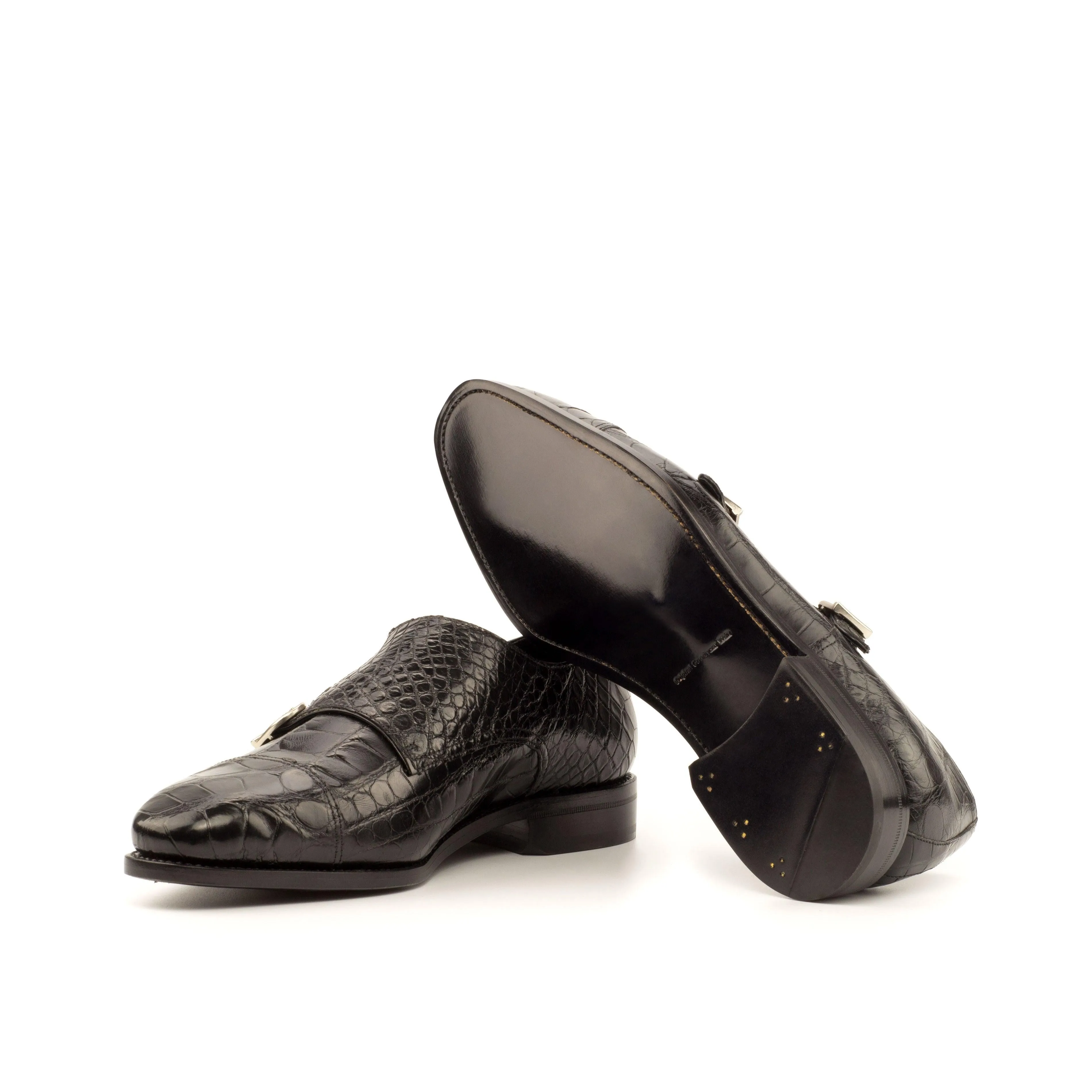 Black Alligator Leather Double Monk