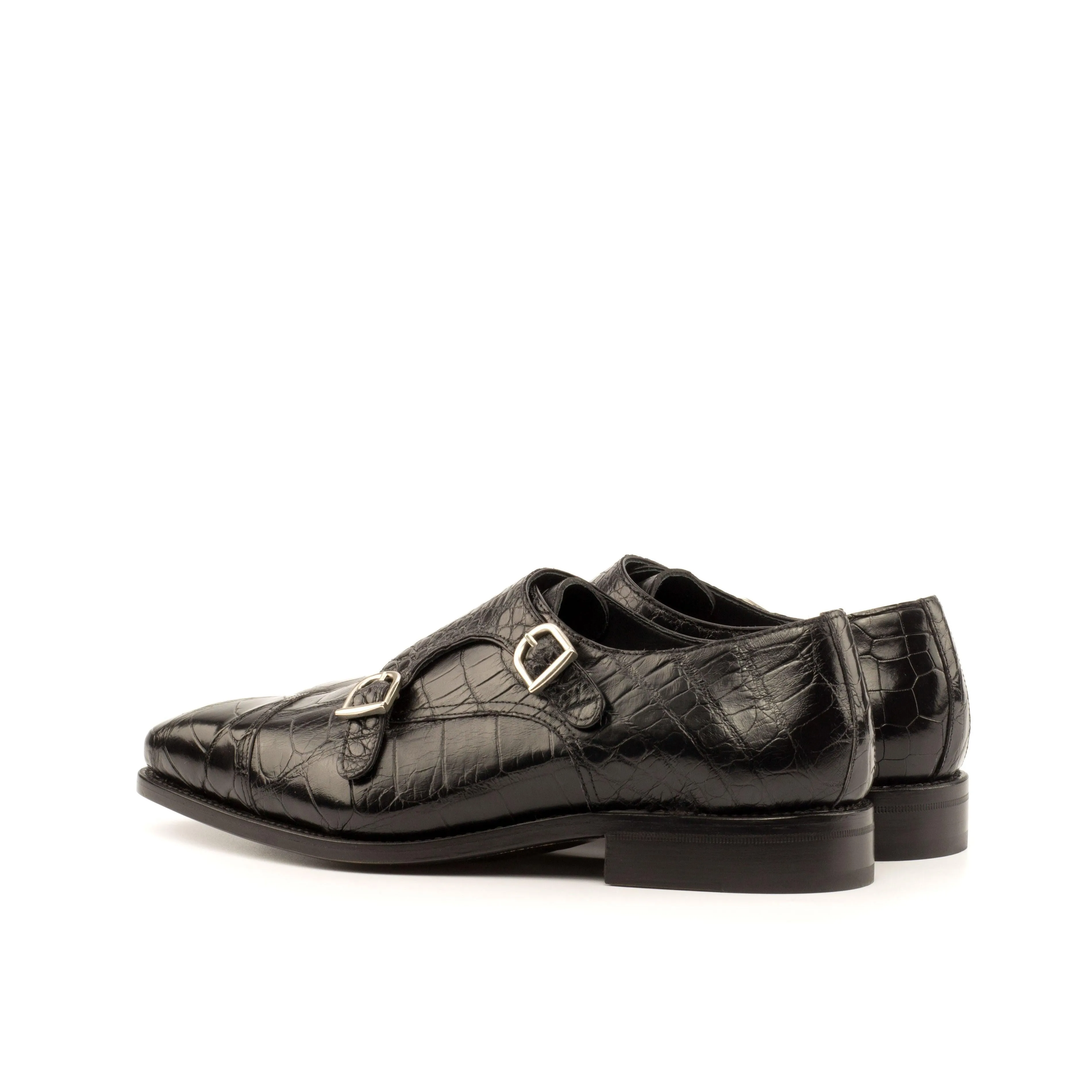 Black Alligator Leather Double Monk