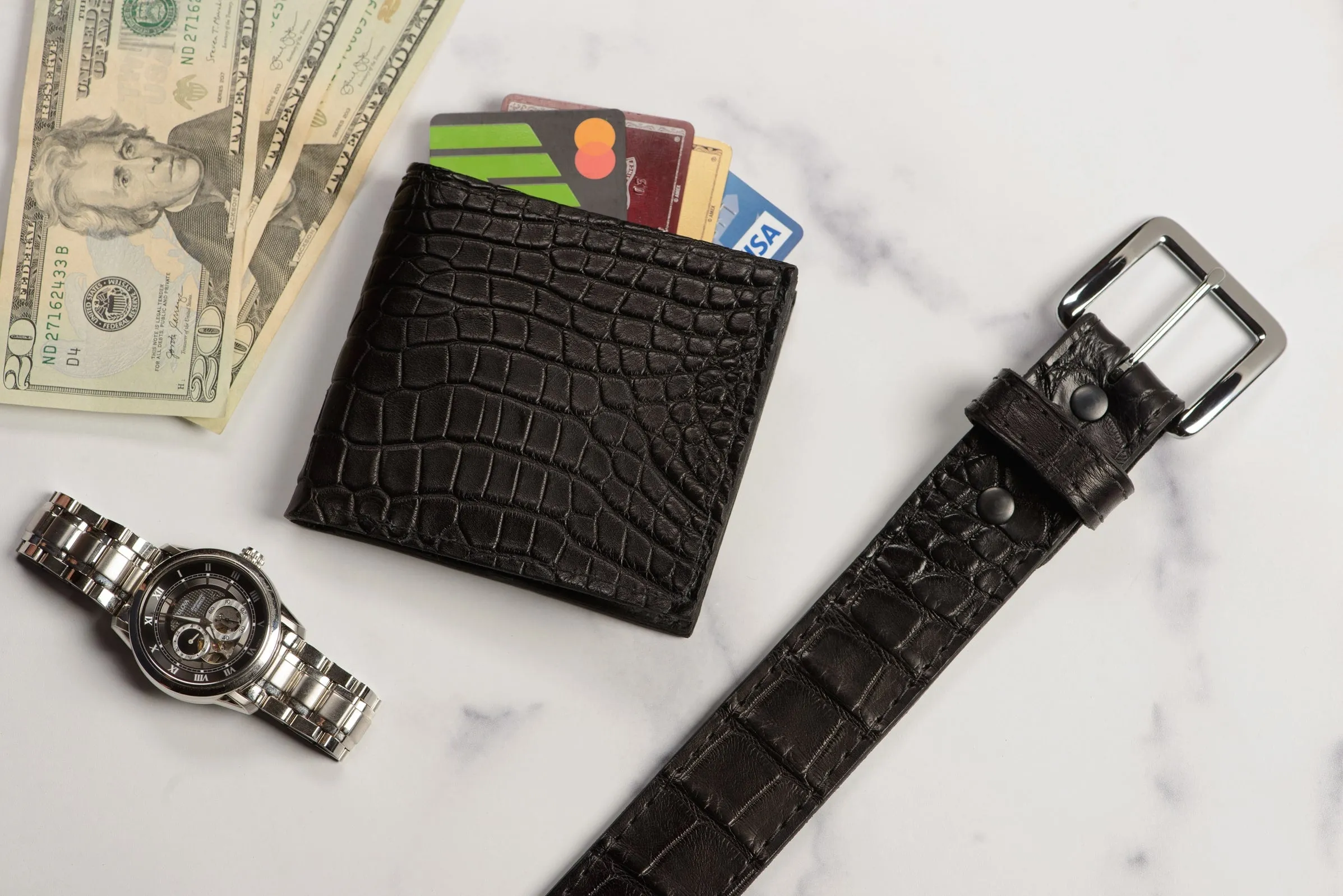 Black American Alligator Money Belt With 25" Zipper
