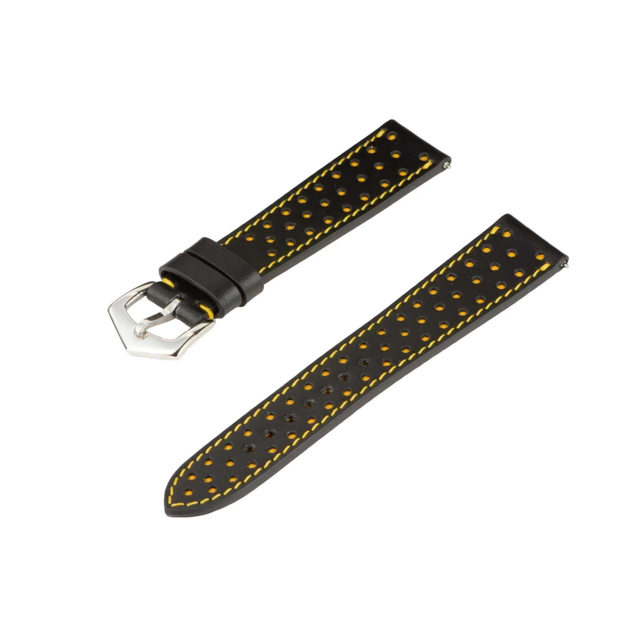 Black & Yellow "Driver" Leather Watch Strap