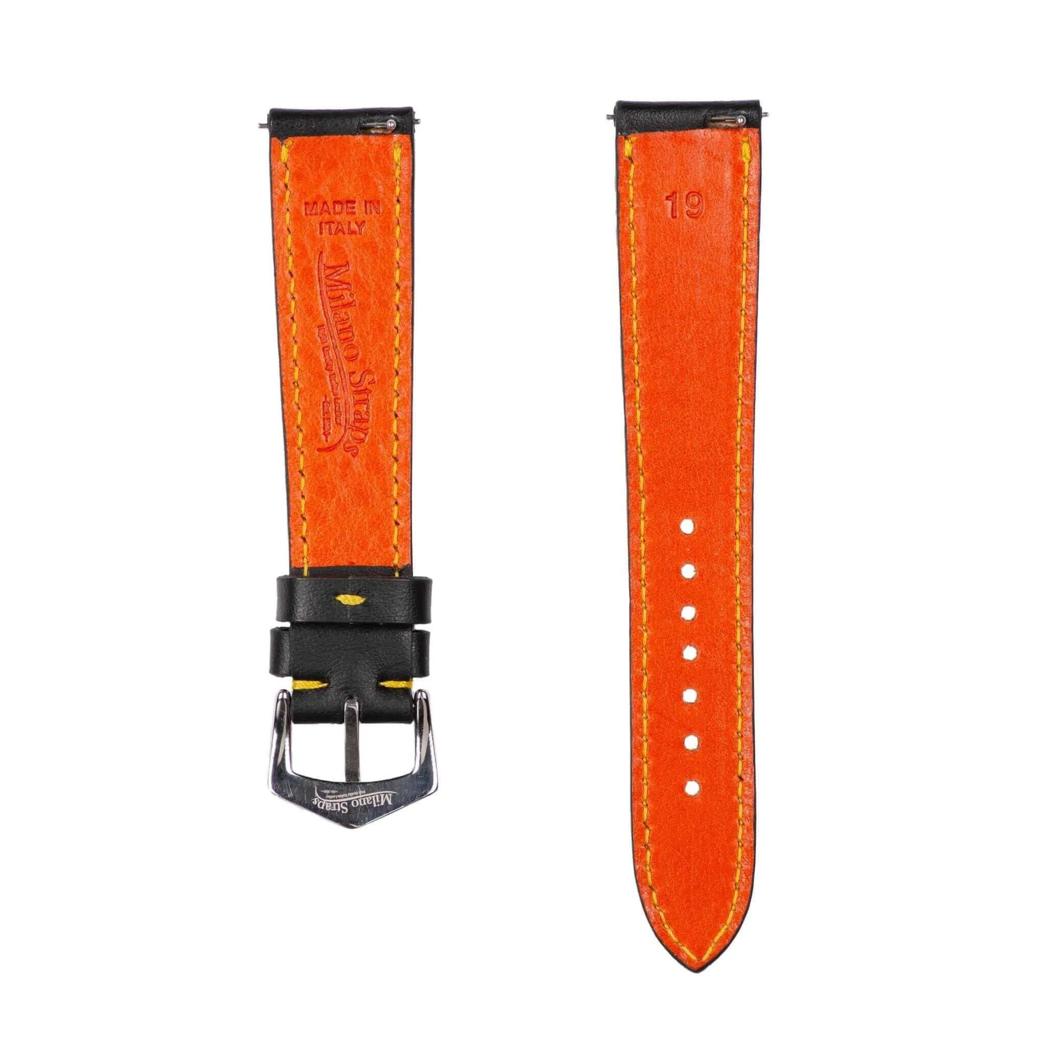 Black & Yellow "Driver" Leather Watch Strap