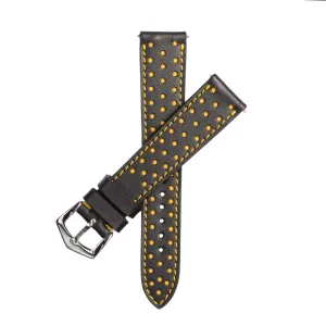 Black & Yellow "Driver" Leather Watch Strap