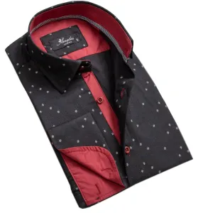 Black And Red Mens Slim Fit French Cuff Shirts with Cufflink Holes - Casual and Formal
