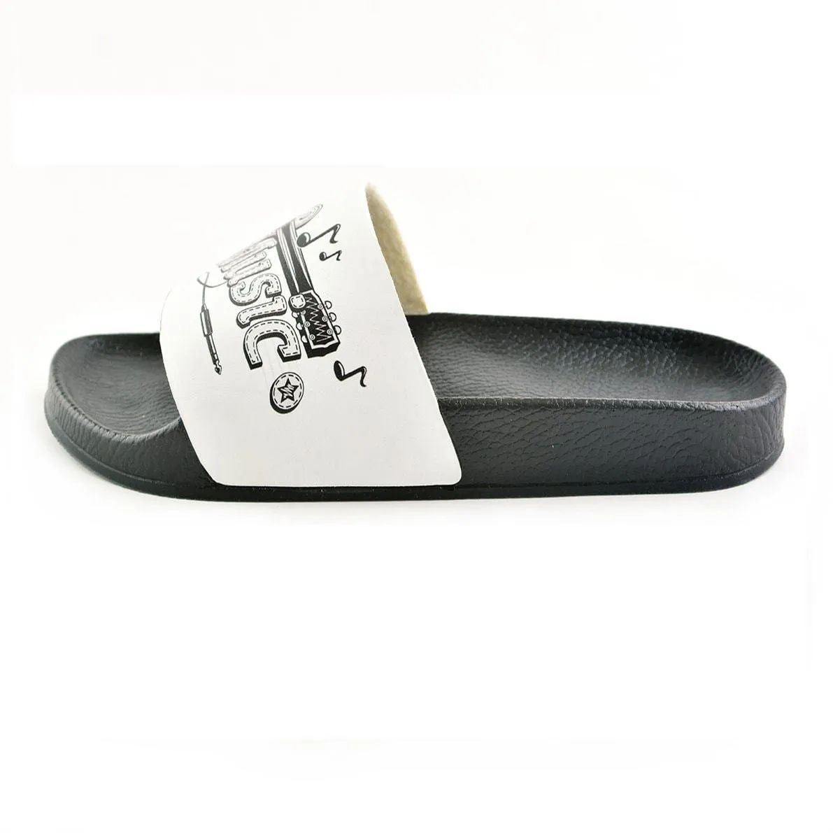 Black and White Colored Electronic Giutar and Music Written Patterned Sandal - CAP201