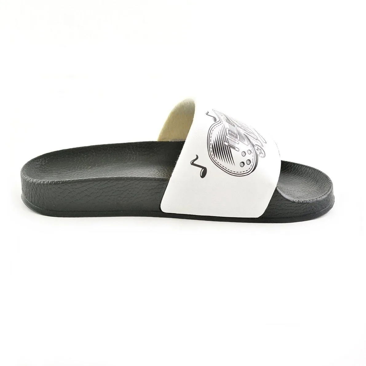 Black and White Colored Electronic Giutar and Music Written Patterned Sandal - CAP201