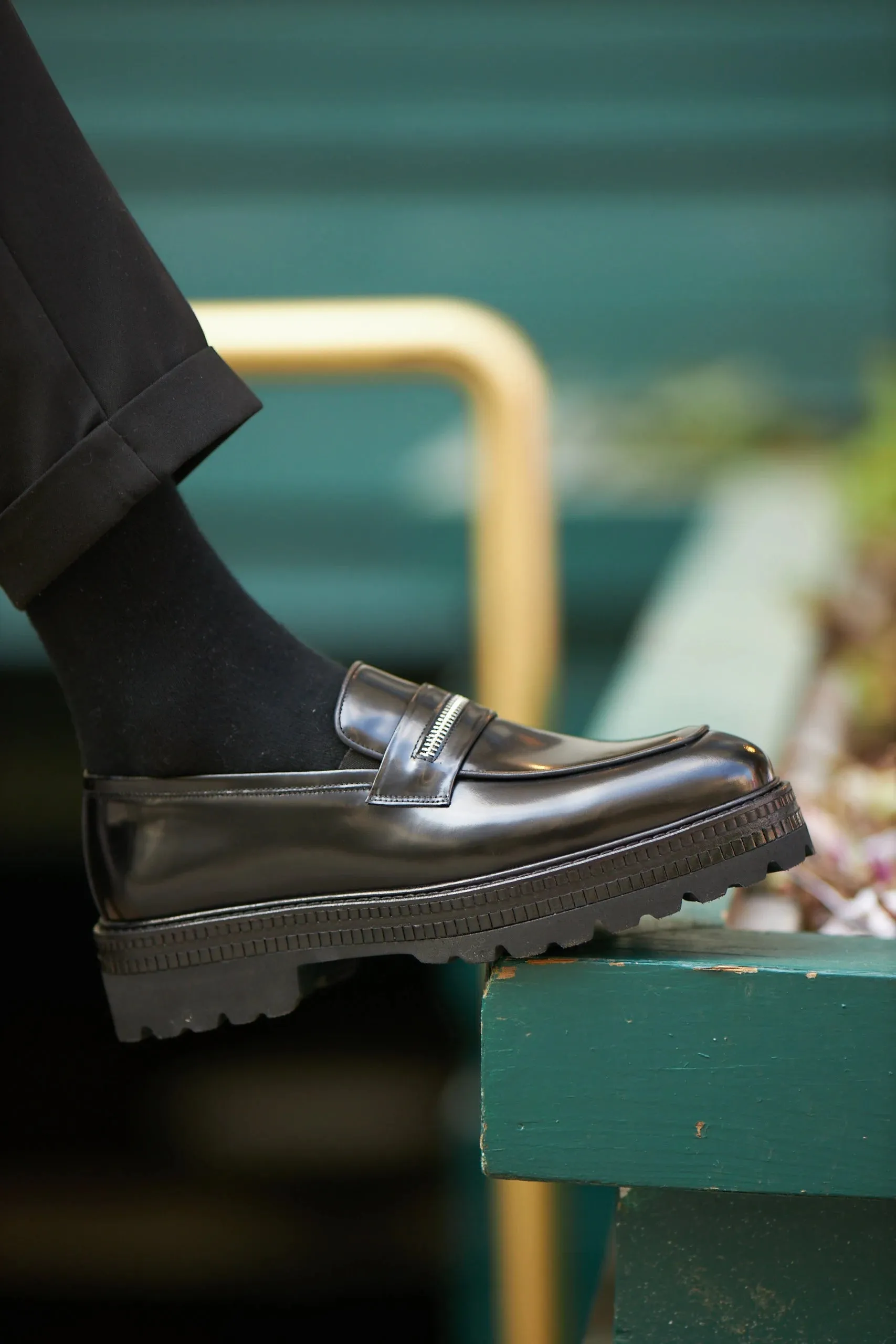 Black Calf Leather High Chunky Sole