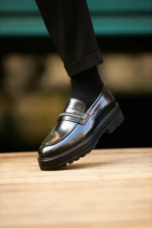 Black Calf Leather High Chunky Sole