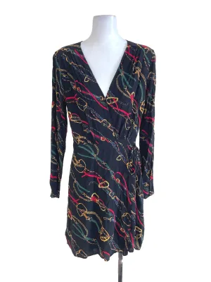 Black Chain Print Wrap Dress