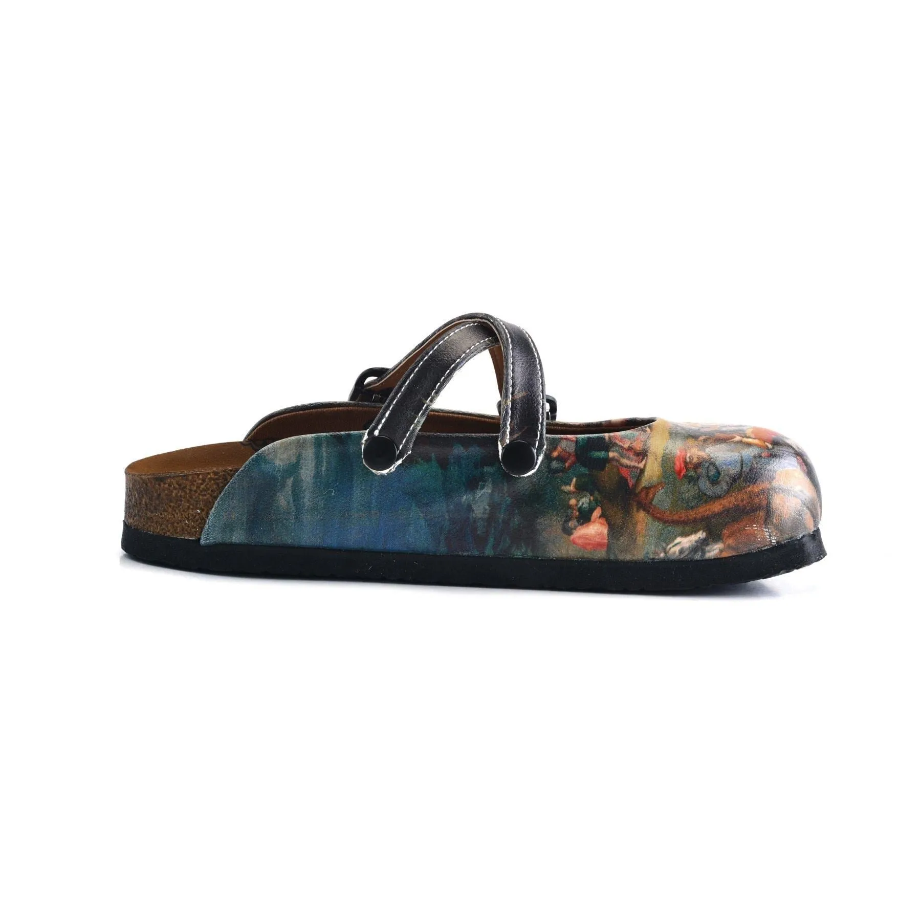 Black Colored, Renaissance Tabled Patterned Clogs - WCAL160