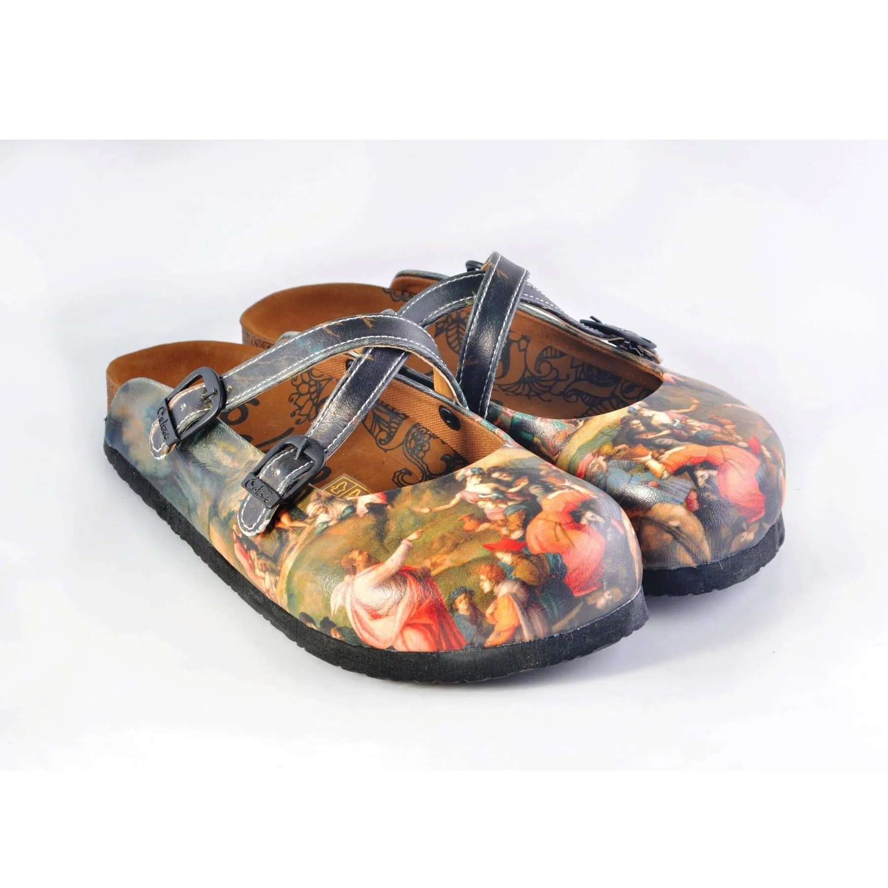 Black Colored, Renaissance Tabled Patterned Clogs - WCAL160