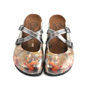 Black Colored, Renaissance Tabled Patterned Clogs - WCAL160