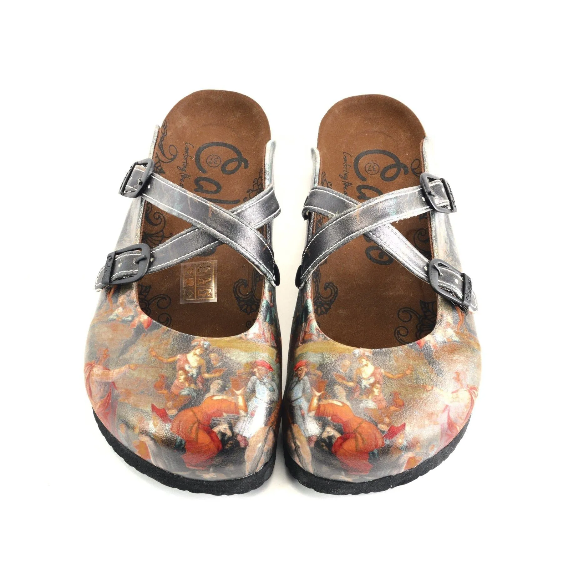 Black Colored, Renaissance Tabled Patterned Clogs - WCAL160