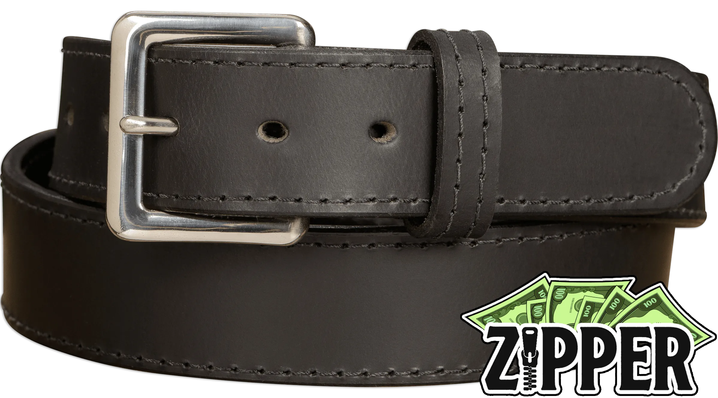 Black English Bridle Leather Money Belt With 25" Zipper
