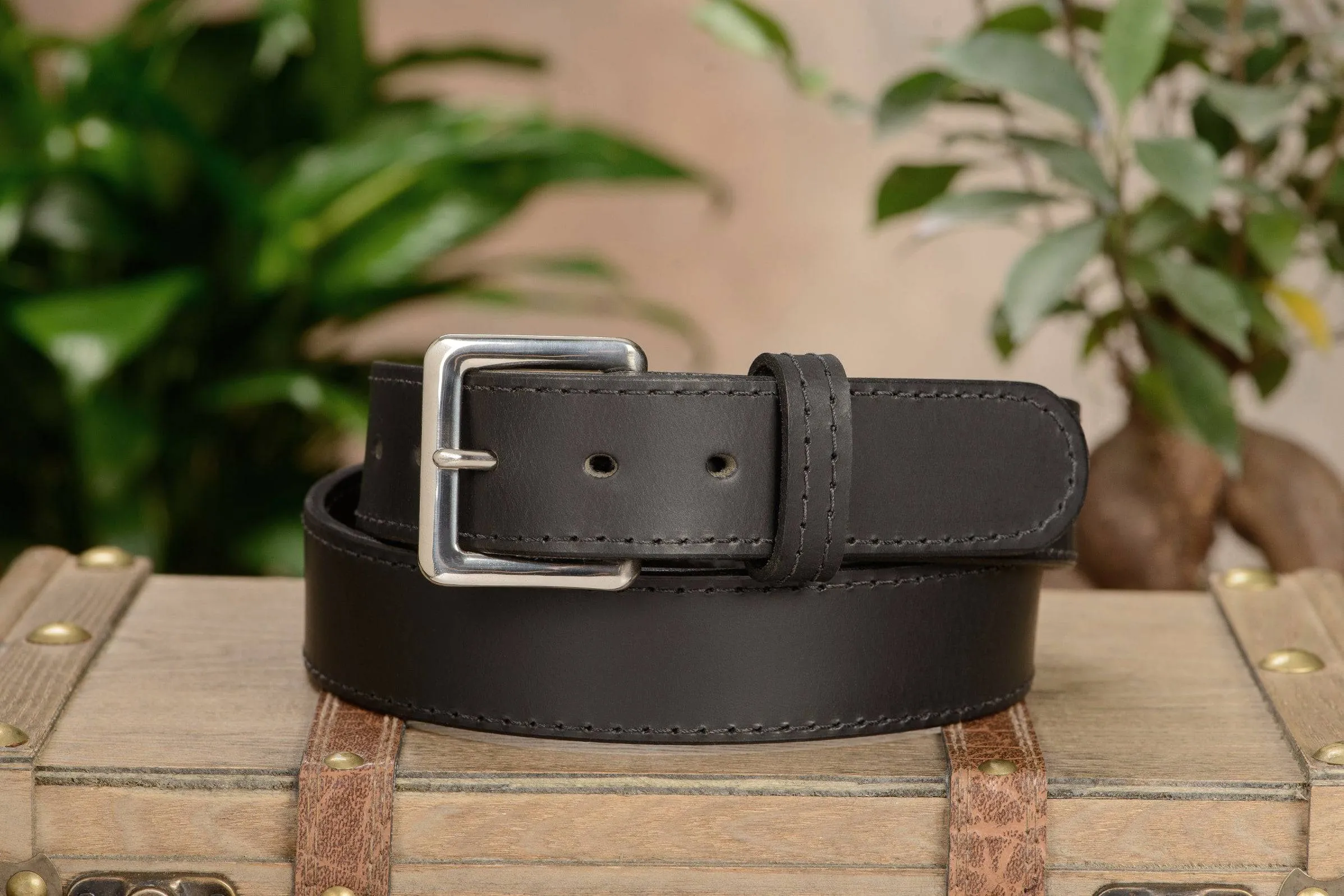 Black English Bridle Leather Money Belt With 25" Zipper