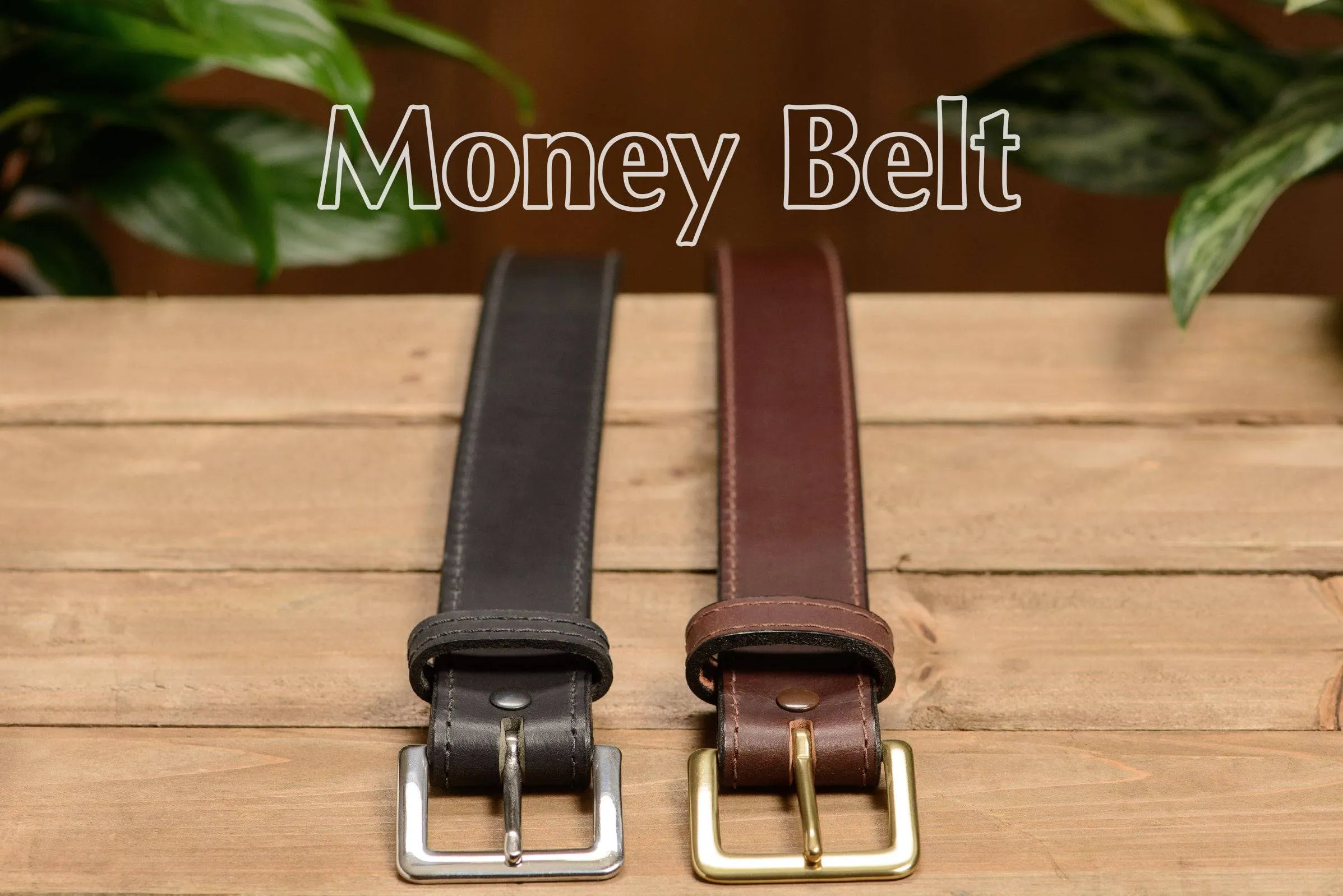 Black English Bridle Leather Money Belt With 25" Zipper