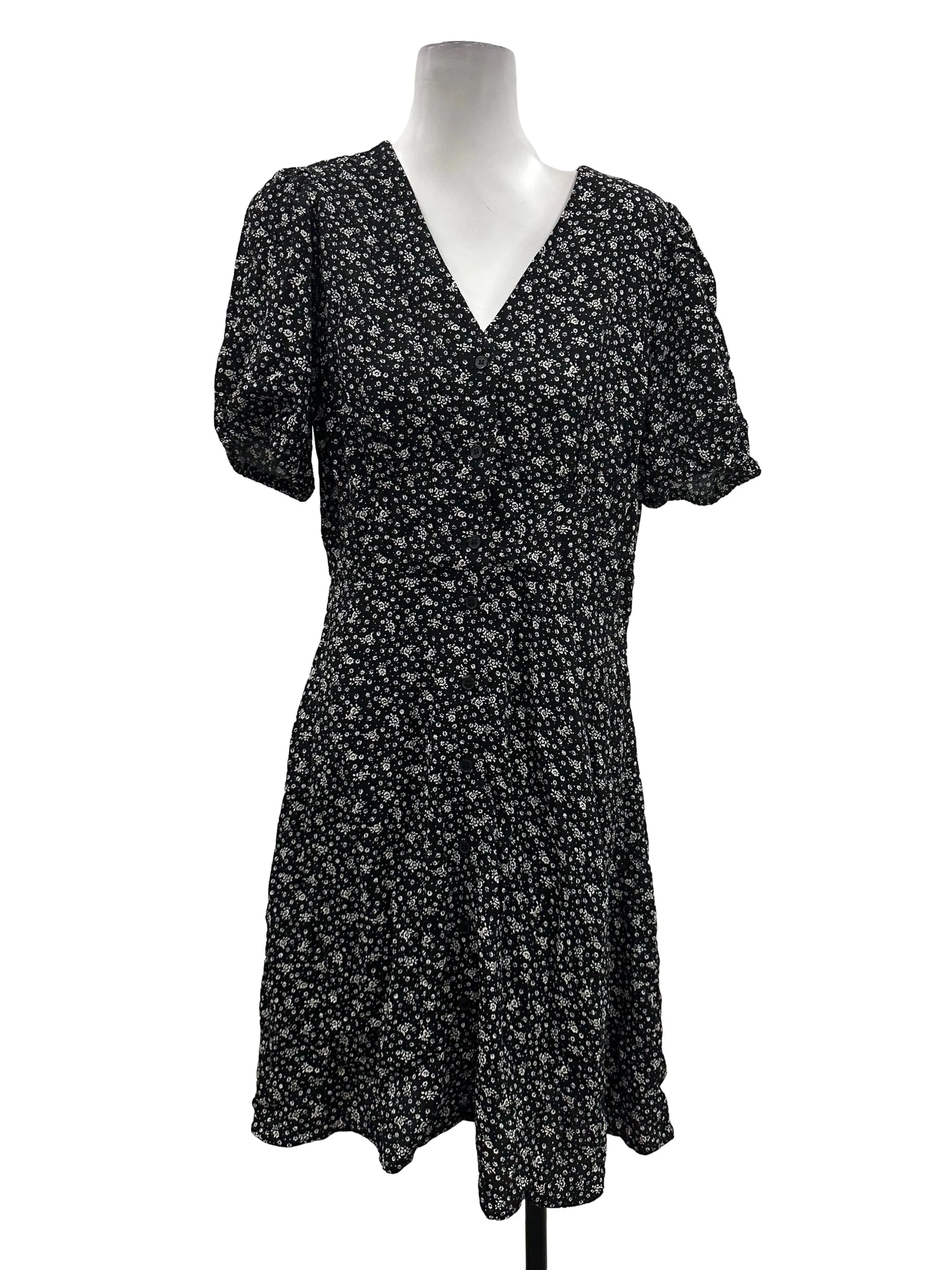 Black Floral Buttoned Dress