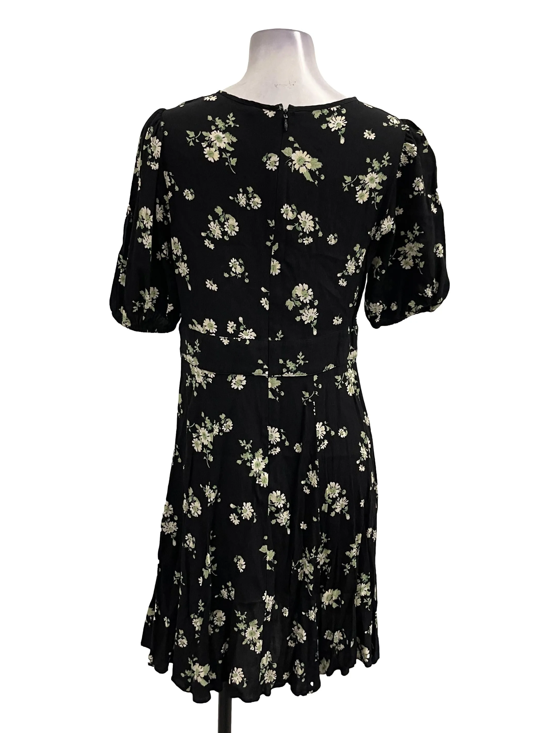Black Floral V-Neck Mini Dress
