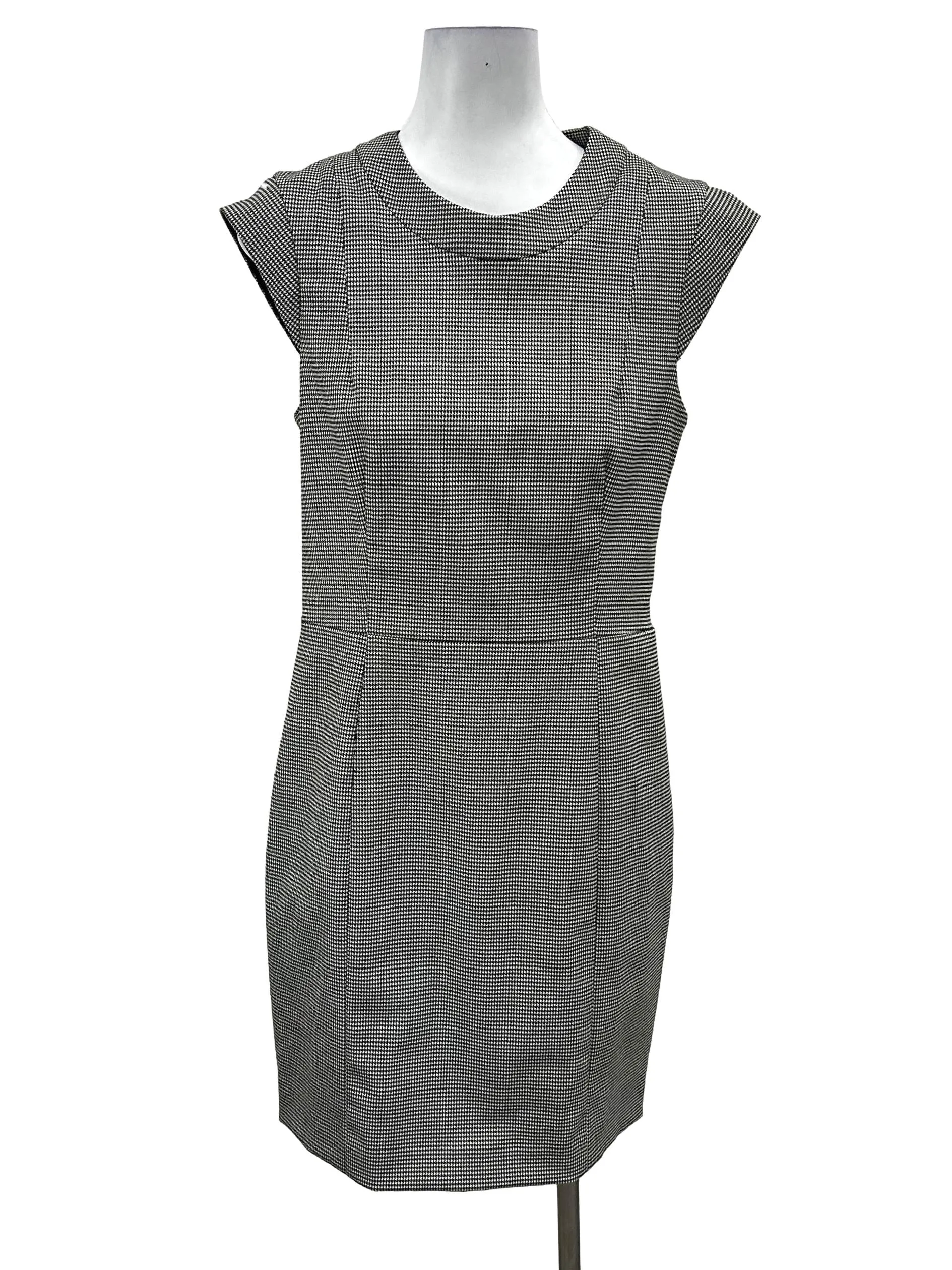 Black Houndstooth Cap Sleeve Dress