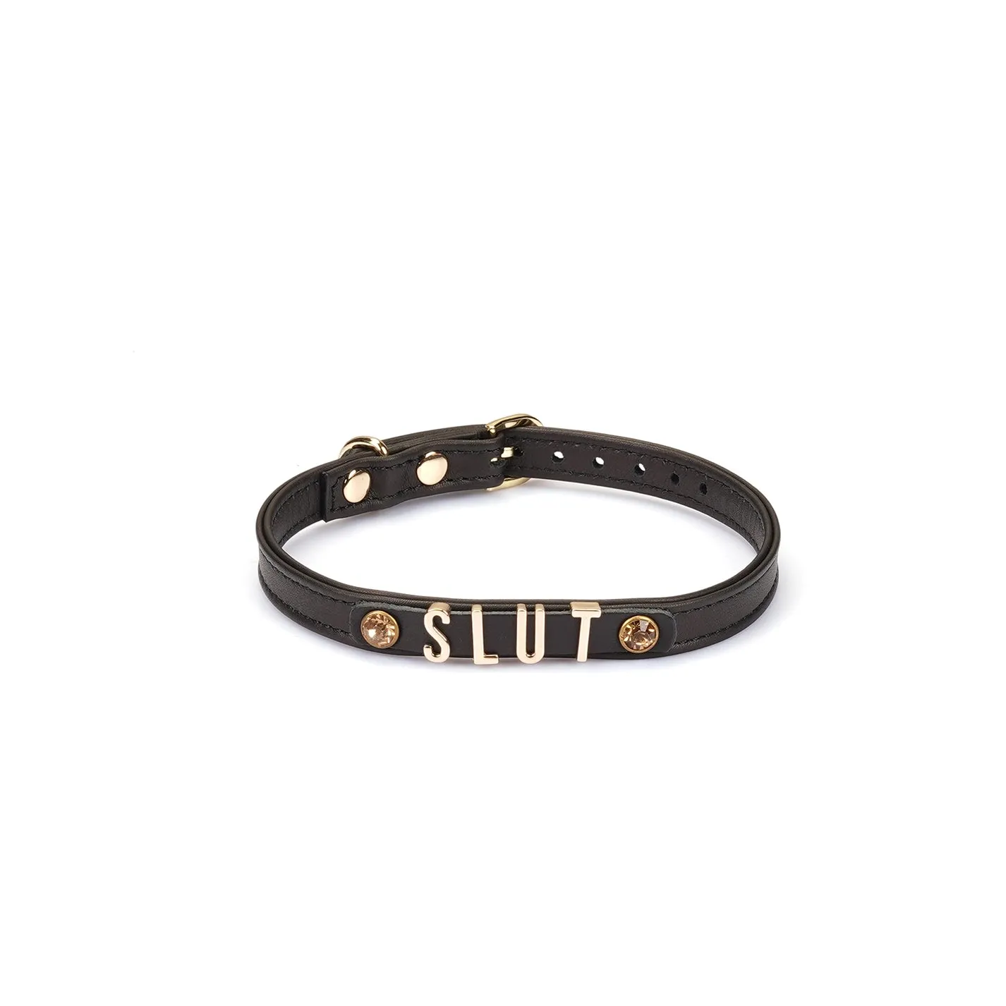 Black Italian Leather SLUT Choker