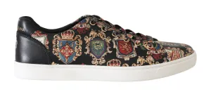 Black Knight King Shield Print Leather Sneakers