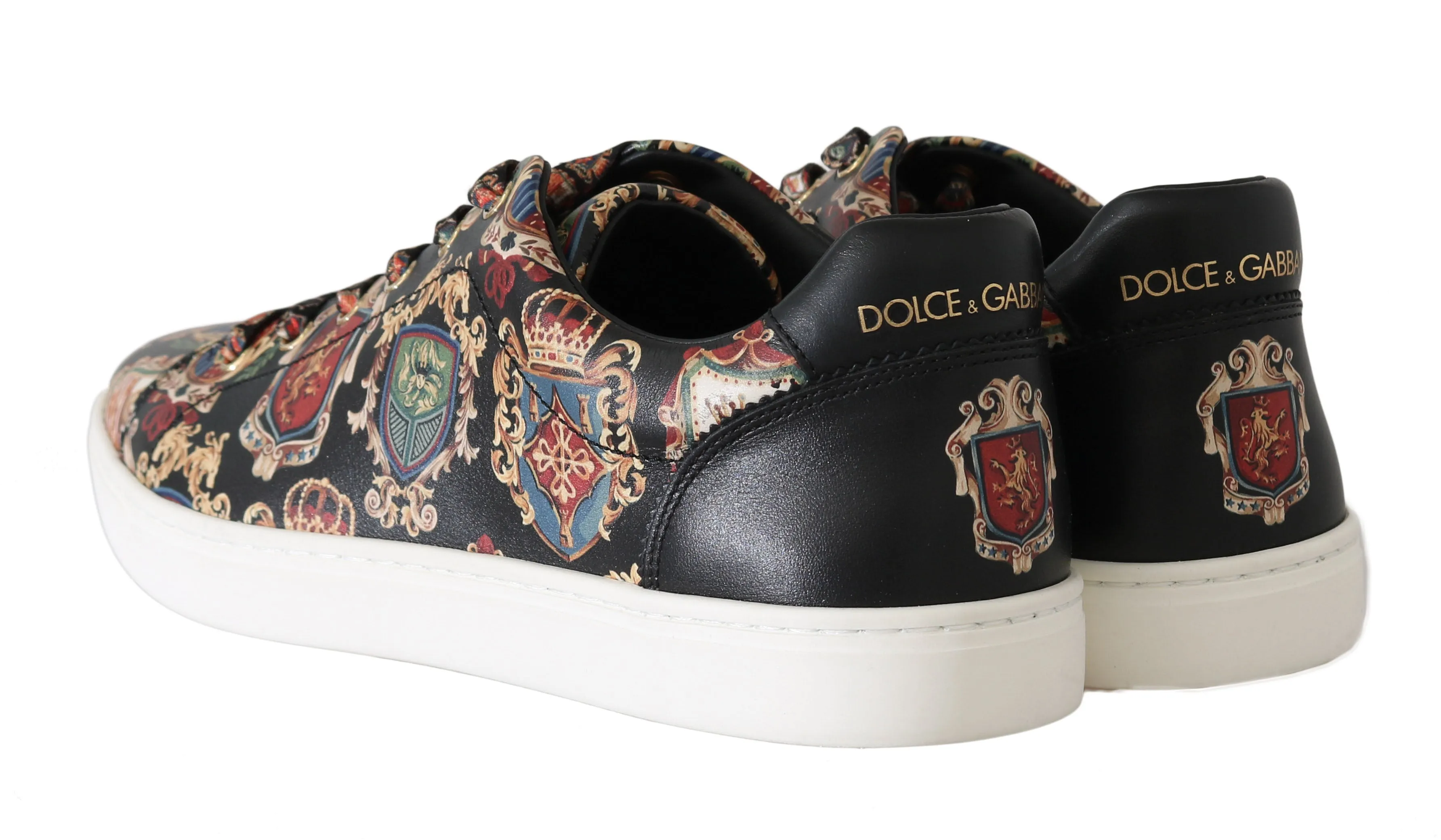 Black Knight King Shield Print Leather Sneakers